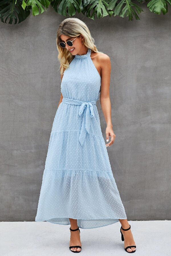 High Neck Ruffle Midi Solid