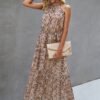 High Neck Ruffle Midi Dress in Snake - Image 2