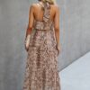 High Neck Ruffle Midi Dress in Snake - Image 4