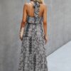 High Neck Ruffle Midi Dress in Snake - Image 3