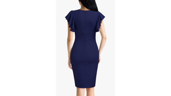 Deep-V Neck Ruffle Sleeves Pencil Dress - Image 2