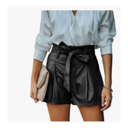 High Waisted Faux Leather Shorts by DZOVUTTZ