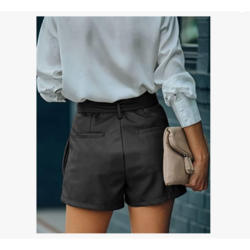 High Waisted Faux Leather Shorts by DZOVUTTZ