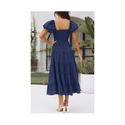 Puff Sleeve A-Line Midi Dress by ZESICA