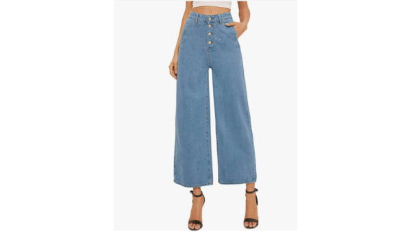 Button Fly Jeans Wide Leg Baggy Cropped Denim Pants front