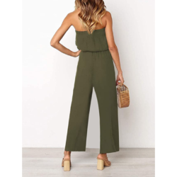 Strapless Solid Color Wide Leg Jumpsuit by ZESICA