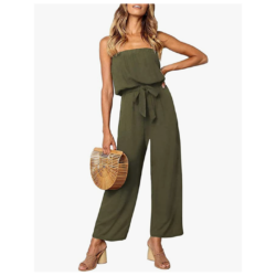 Strapless Solid Color Wide Leg Jumpsuit by ZESICA