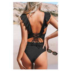 Ruffled Lace Up Monokini by CUPSHE