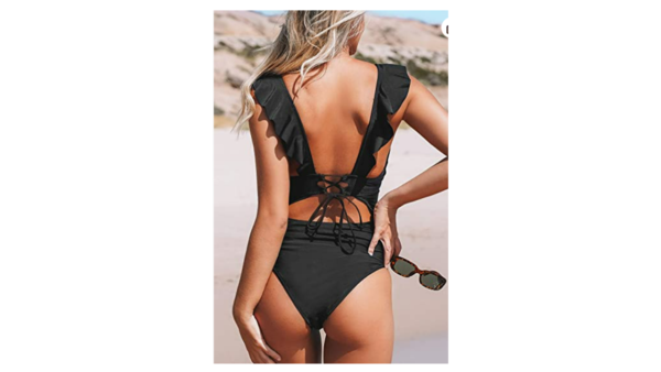 CUPSHE Women's Ruffled One Piece Swimsuit V Neck Lace Up