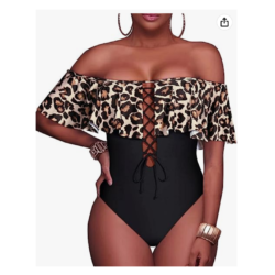 Sexy Ruffled Off-Shoulder Lace Up Monokini by Tempt Me